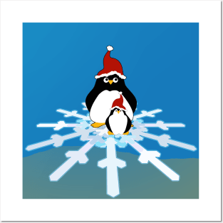 Christmas Penguins on Snowflake Posters and Art